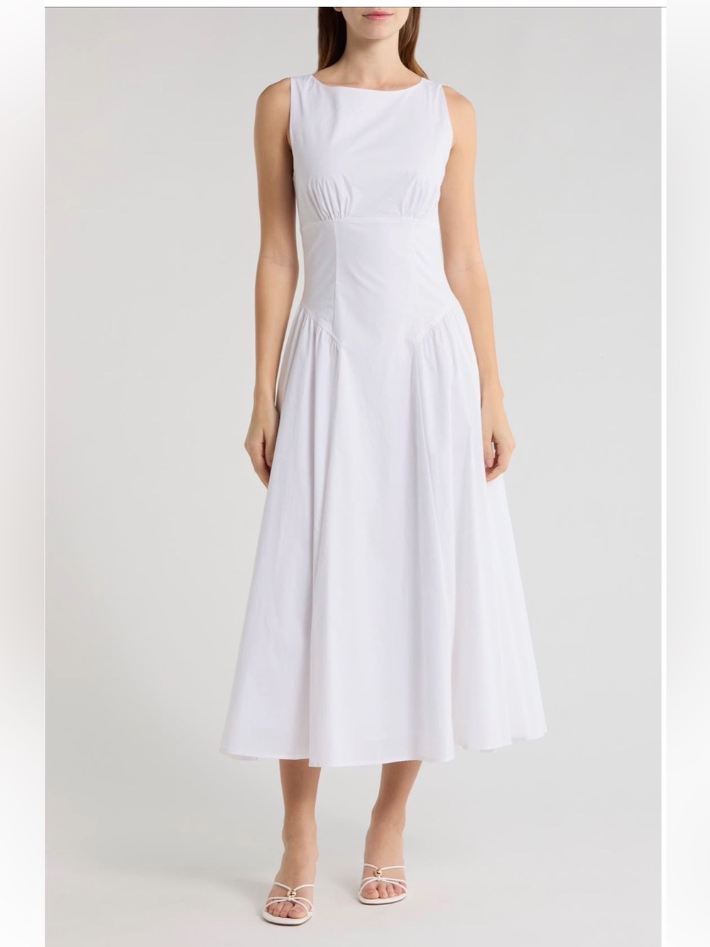 STAUD Gwen Shaped Waist Stretch Cotton Midi Dress